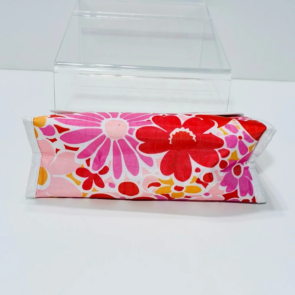 Clinique Floral Cosmetic Bag Pink Red Orange 3”D x 8”W x 6.5”H